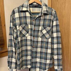 BIG MAC Flannel Men’s Blue and White Check Plaid Button-Up Shirt 1950s JC Penny